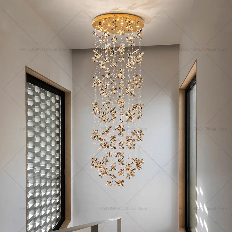 Afralia™ Crystal Staircase Chandelier | Modern Elegant Loft Villa Lighting Fixture