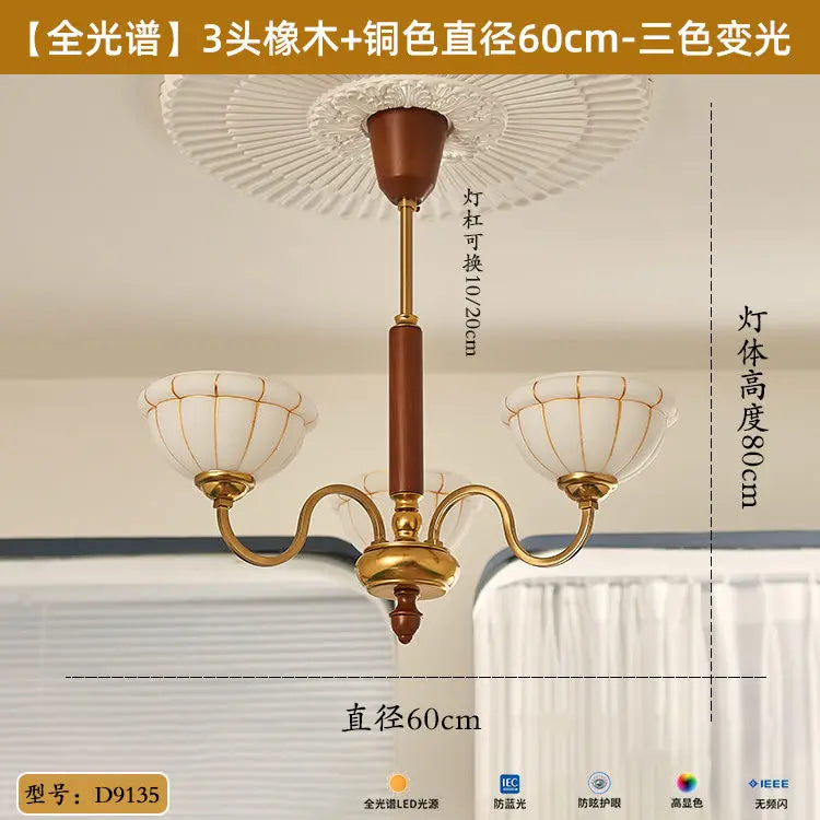 Afralia™ Retro French Style Living Room Chandelier & Solid Wood American Bedroom Light