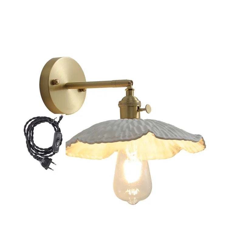 Afralia™ White Ceramic LED Wall Lamp Pull Chain Switch Modern Copper Wall Light