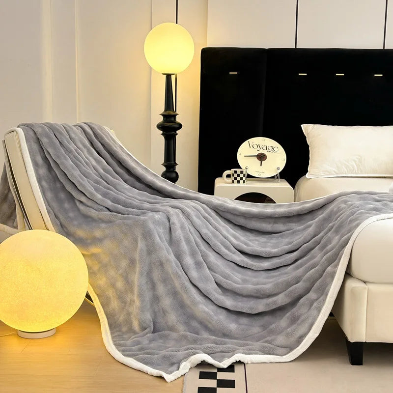Afralia™ Plush Flannel Sofa Blanket Double Sided Velvet Nap Shawl