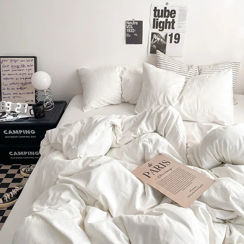 Afralia™ Solid 4-Piece Washed Cotton Bedding Set: Breathable & Cozy for Any Season