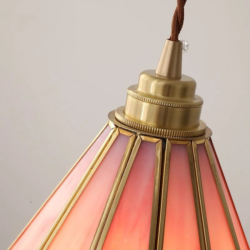 Afralia™ Pink Glass LED Pendant Lights for Bedroom Dining Living Room, Copper Nordic Hanging Lamp