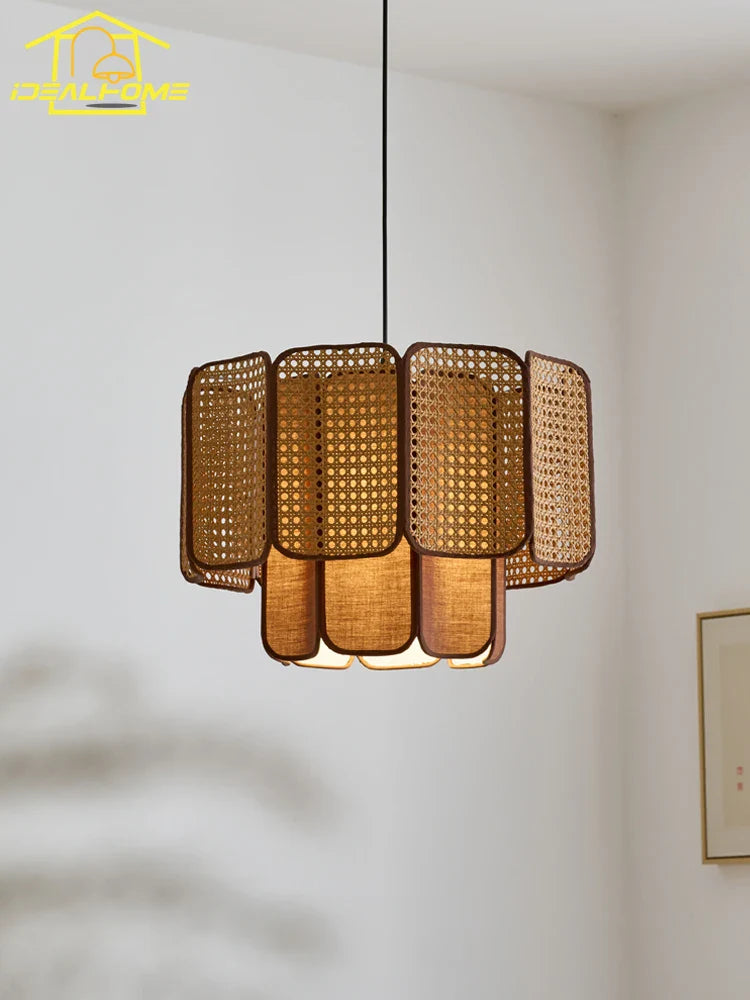 Afralia™ Wabi-Sabi Rattan Pendant Lights Zen Art Decor LED E27 for Home Restaurant