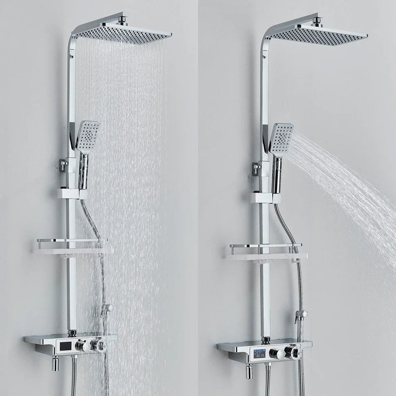 Afralia™ Thermostatic Shower Faucet with LED Display and Rainfall Head - Bathroom Mixer Set