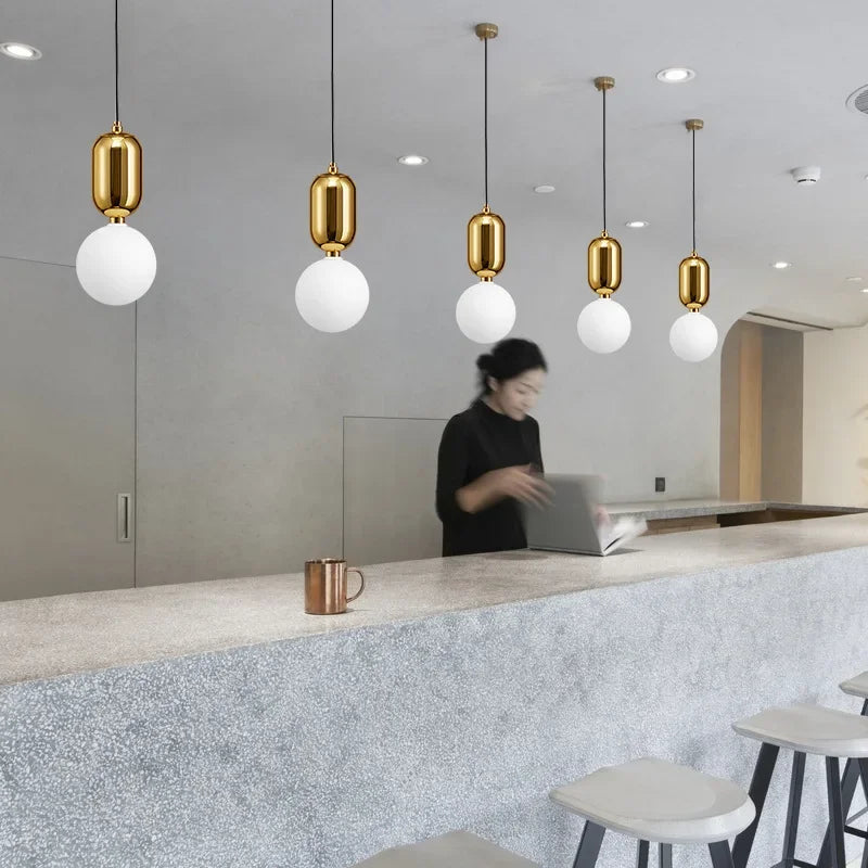 Afralia™ Gold Ring Glass Ball Pendant Light Fixture for Bedroom Living Room.