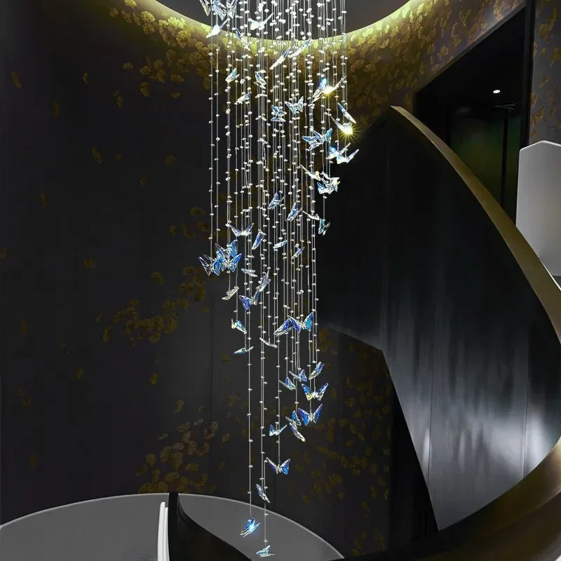 Afralia™ Butterfly Crystal Chandelier for High Ceilings & Staircases