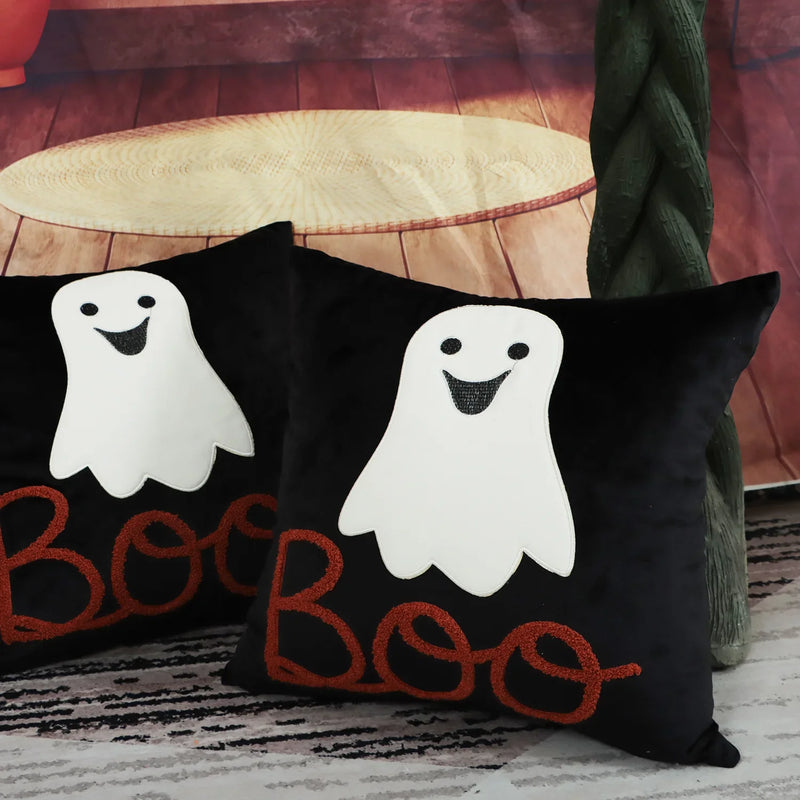 Afralia™ Halloween Ghost Patchwork Pillow Cover - Decorative Embroidered Cushion Cover