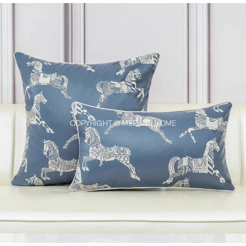 Afralia™ Gold Faux Silk Horses Jacquard Cushion Cover, Soft Chinese Style Throw Pillow Case