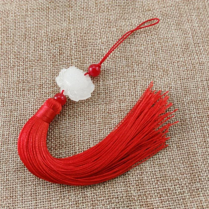 Afralia™ Colorful Brush Tassel White Jade Lotus Hanging Ears Decorative Pendant