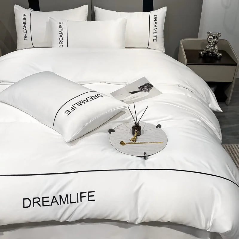 Afralia™ Luxury Embroidery Ice Silk Bedding Set - Cooling Comforter Cover Kit