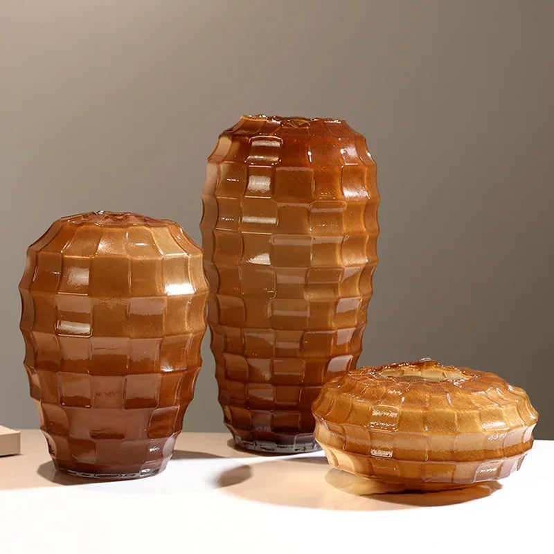 Afralia™ Geometric Frosted Glass Vase with Tartan Floral Arrangement