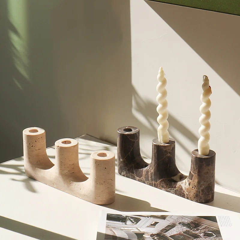 Afralia™ Travertine Marble Taper Candle Holder - Vintage Candlestick Holder