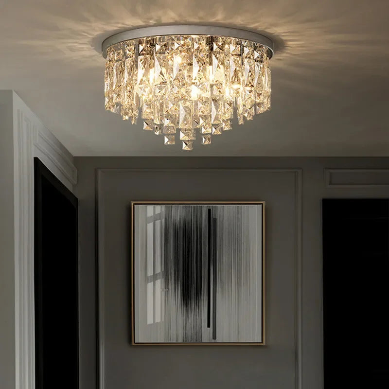 Afralia™ Crystal Steel LED Ceiling Chandelier, Modern Art Deco Lighting Fixture