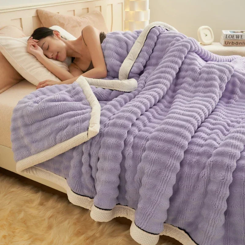 Afralia™ Fluffy Rabbit Plush Warm Blanket for Bed, Soft & Cozy Autumn Winter Comfort