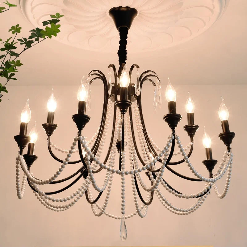 Afralia™ Black E14 Candle Chandelier: French Living Room Pendant Lighting for Home Decor