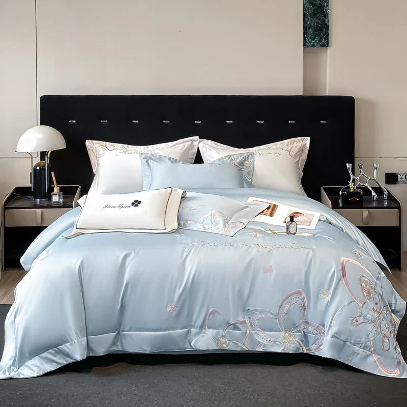 Afralia™ Embroidered Butterfly Flowers Patchwork Bedding Set