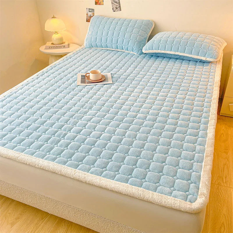 Afralia™ Milk Velvet Printed Mattress Topper: Thick Warm Cartoon Cushion for All Seasons