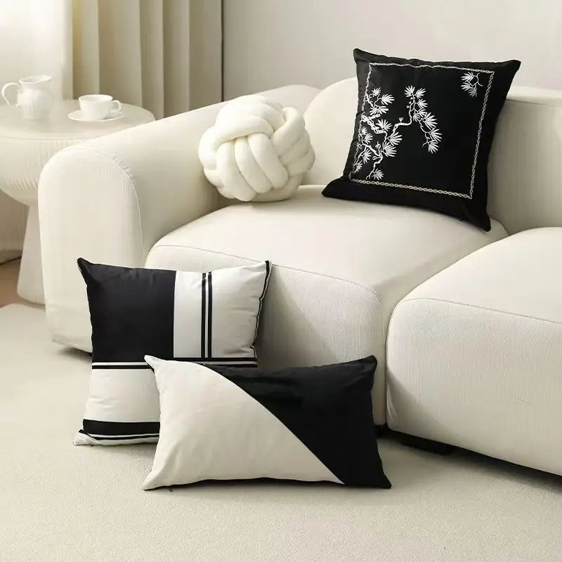 Afralia™ Embroidered Black White Minimalist Cushion Cover Light Luxury Home Decor Pillow