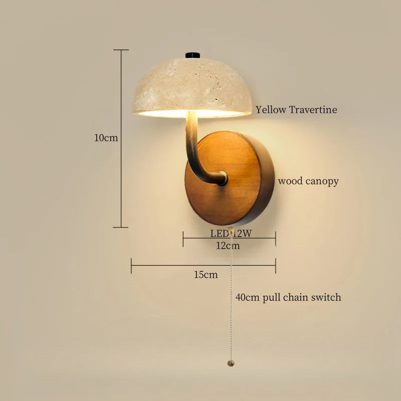 Afralia™ Vintage Wabi Sabi LED Wall Lights Yellow Travertine Interior Lighting Bedside Lamps