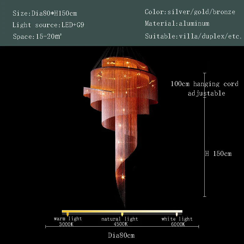 Afralia™ Gold Tassel LED Chandelier for High Ceilings - Elegant Home Decor Lighting