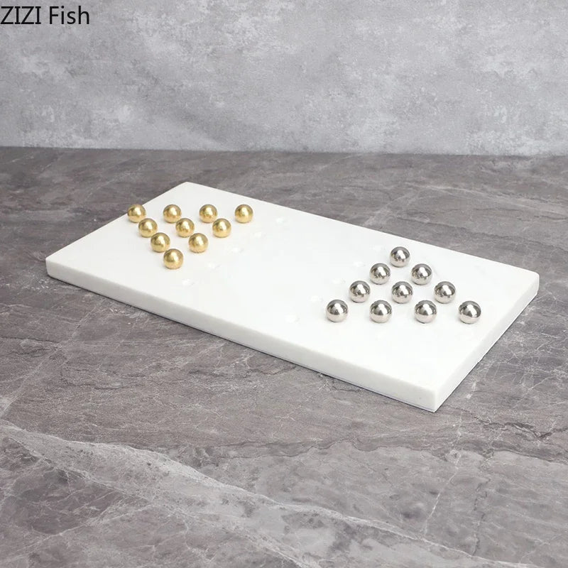Afralia™ Marble Chessboard Set with Metal Checkers Pieces for Casual Chess Games
