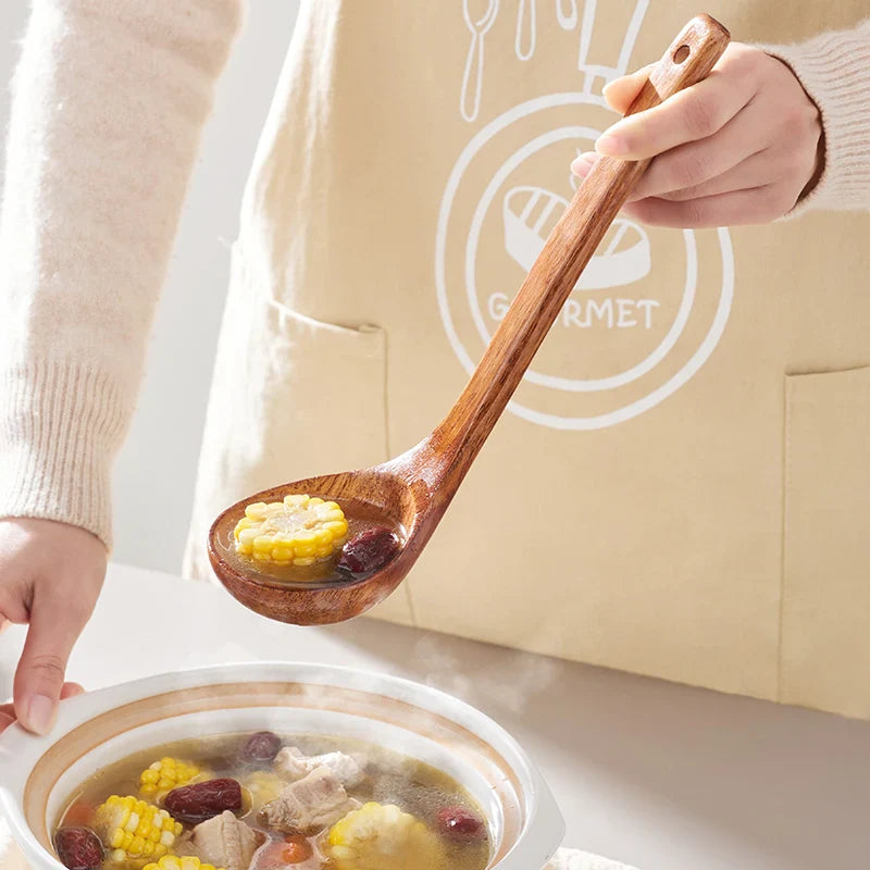 Afralia™ Natural Wood Spoon Set for Nonstick Cookware - Handmade Cooking Utensils