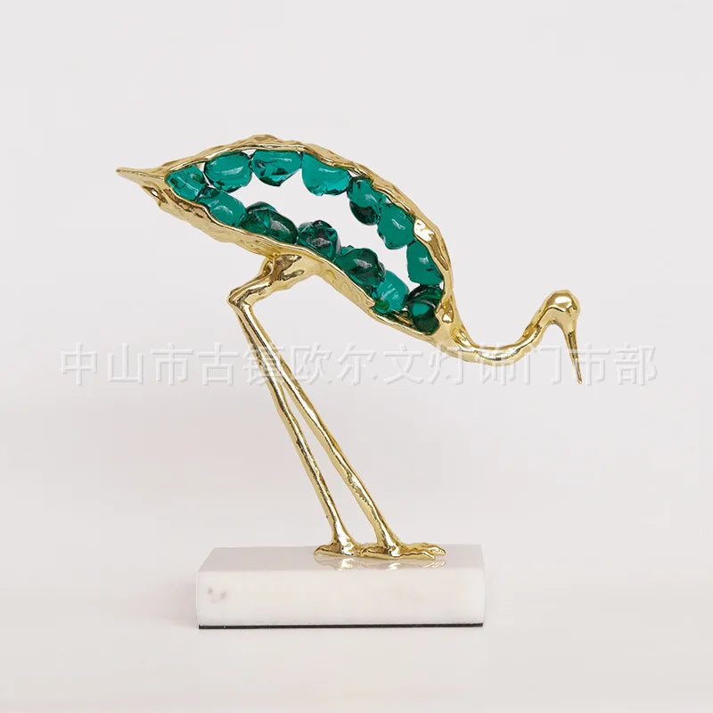 Afralia™ Crystal Crane Sculpture Green Gem Bird Home Decor Figurine