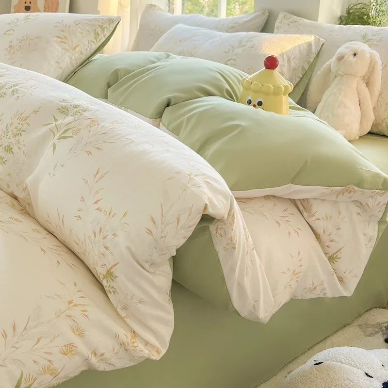 Afralia™ Plant Print Bedding Set - Twin Full Size Soft Comforter for Skin Friendly Bedroom Decor