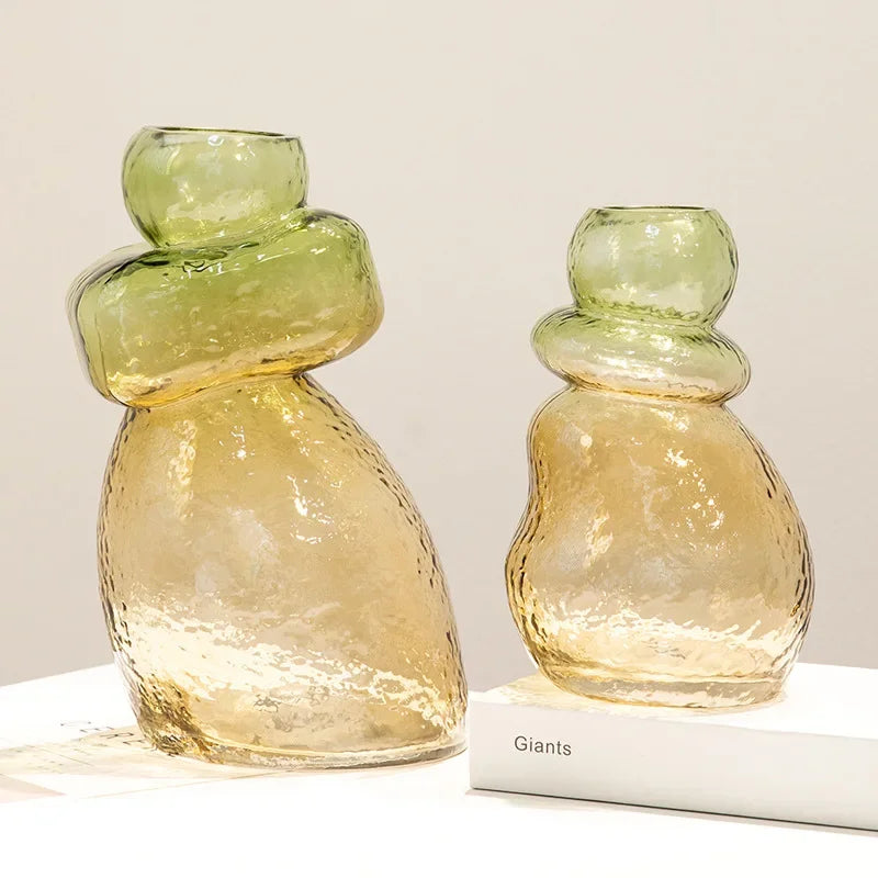 Afralia™ Gourd Shape Gradient Glass Vase Irregular Rockery Terrarium Home Decoration