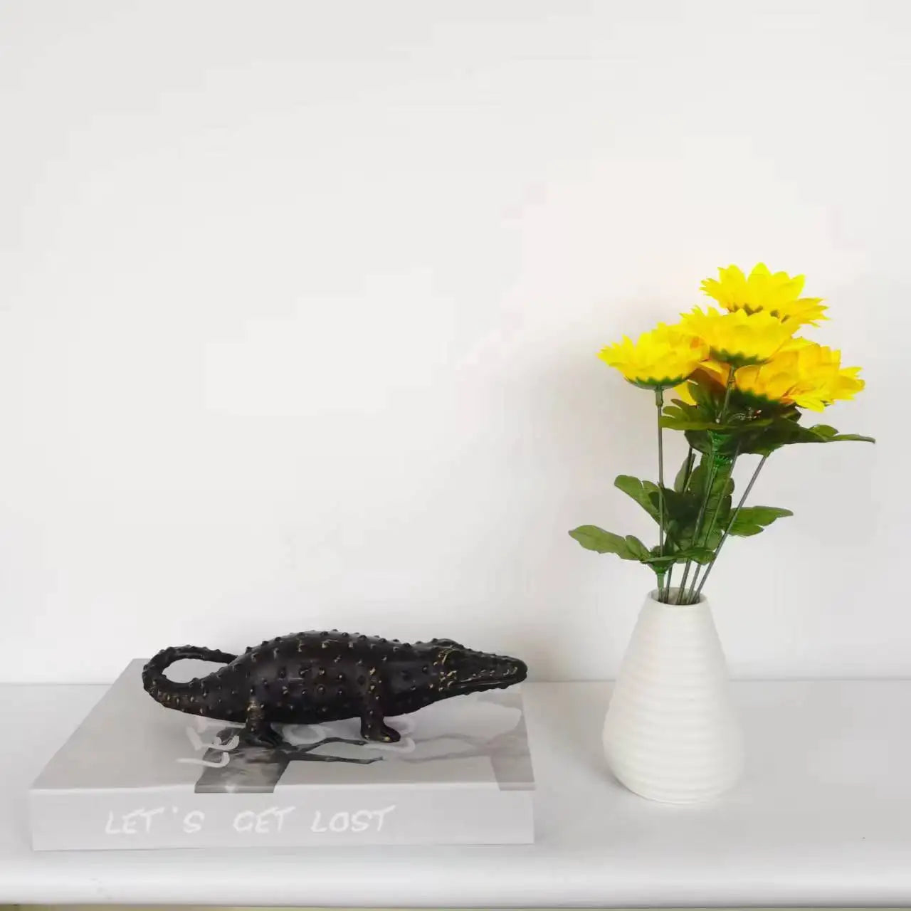 Afralia™ Golden Crocodile Sculpture Home Decor Figurines