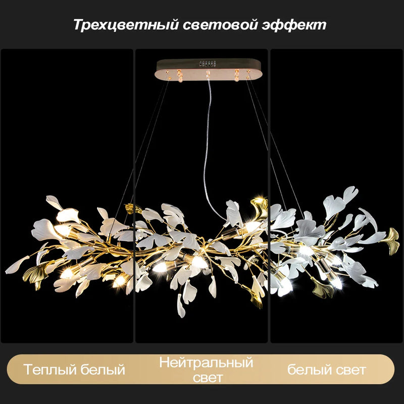 Afralia™ Ginkgo Leaves Chandelier: Nordic Luxury Pendant Lamp for Hotel, Stairs, Living Room