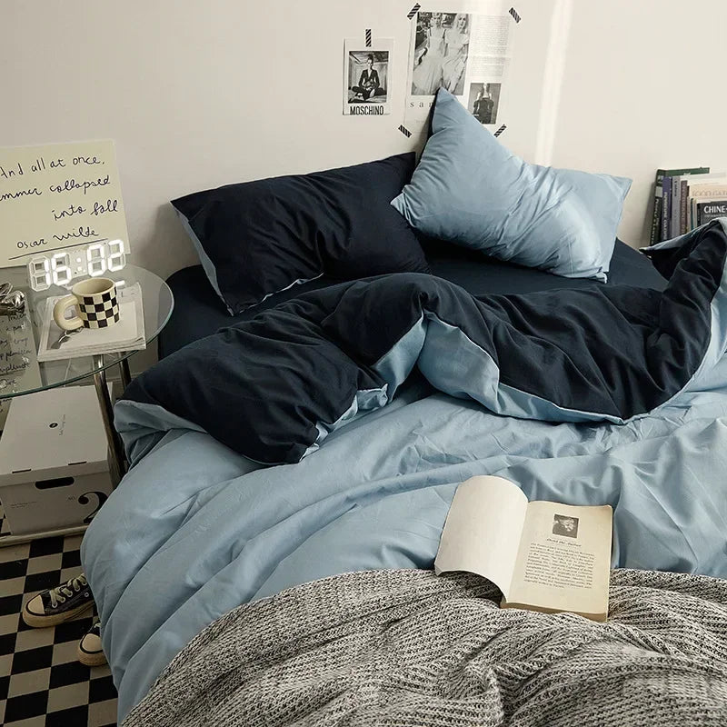 Afralia™ Premium Cotton Color Block Bed Sheet & Duvet Set - 4-Piece Quality Fabric