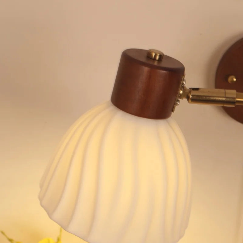 Afralia™ Walnut Wood LED Wall Sconce Pull Chain Switch Stair Light