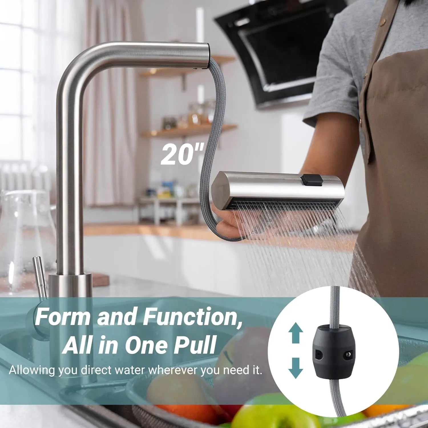 Afralia™ Pull Out Kitchen Faucet with Waterfall Stream Sprayer Head and Hot Cold Mixer