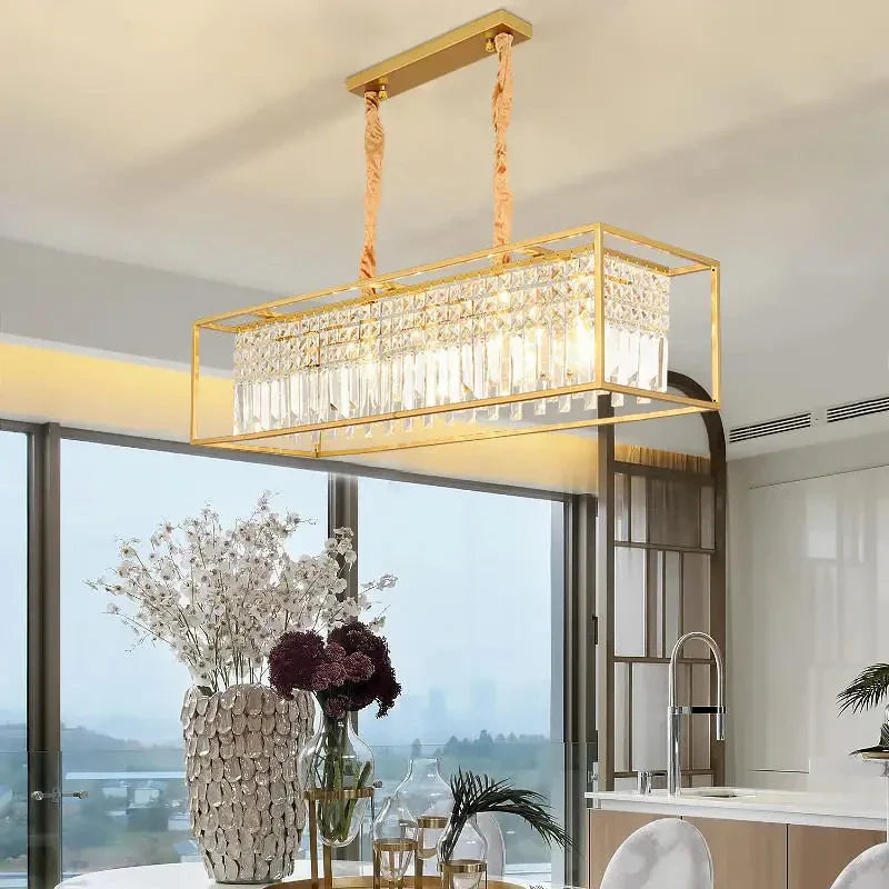 Afralia™ Modern Black/Gold Crystal Chandelier: Luxury Dining Room & Kitchen Island LED Lighting