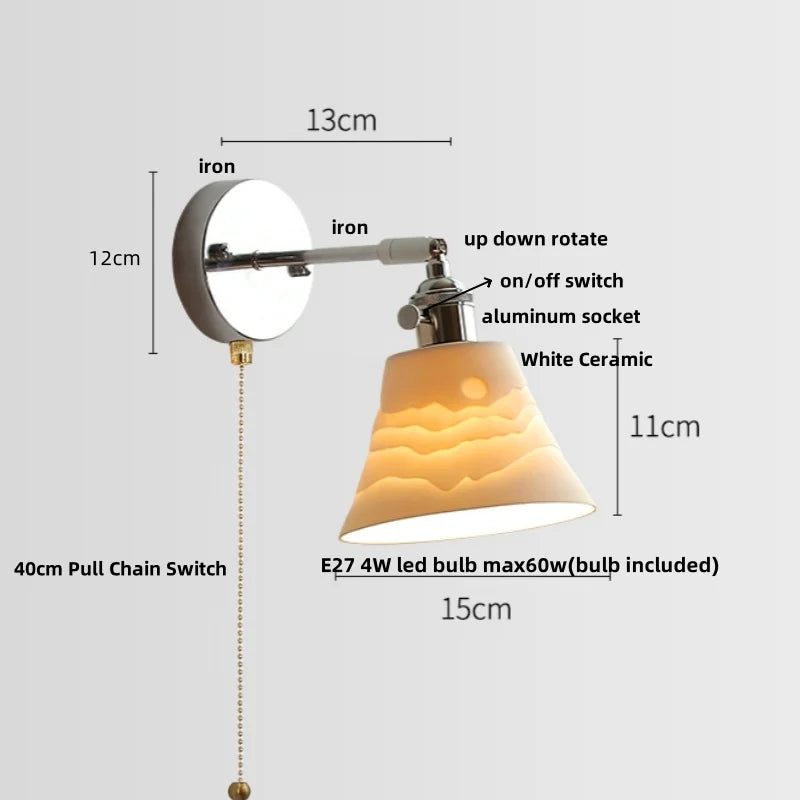 Afralia™ Ceramic LED Wall Light Sconce, Pull Chain Switch, Modern Style