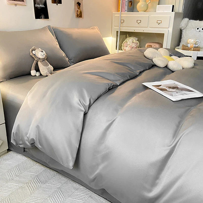 Afralia™ Double Color Blocked Ice Silk Bedding Set for Light Luxury Summer Comfort