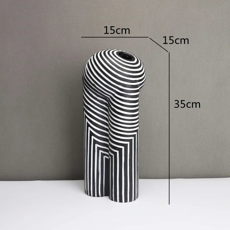 Afralia™ Striped Resin Vase: Abstract Black & White Home Decor Craft Abstract Geometry Pot