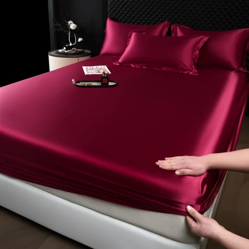 Afralia™ 100% Mulberry Silk Fitted Sheet Set with Pillowcase - Luxury Solid Color Silk Bed Linen