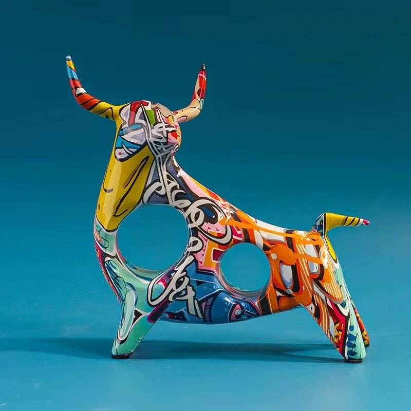 Afralia™ Colorful Bull Statue Home Decor Abstract Figurine Living Room TV Cabinet Ornament