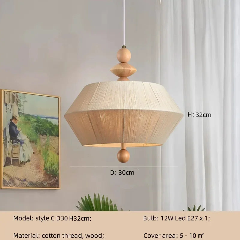 Afralia™ Wabi Sabi Cotton Thread Pendant Chandelier LED Ceiling Light