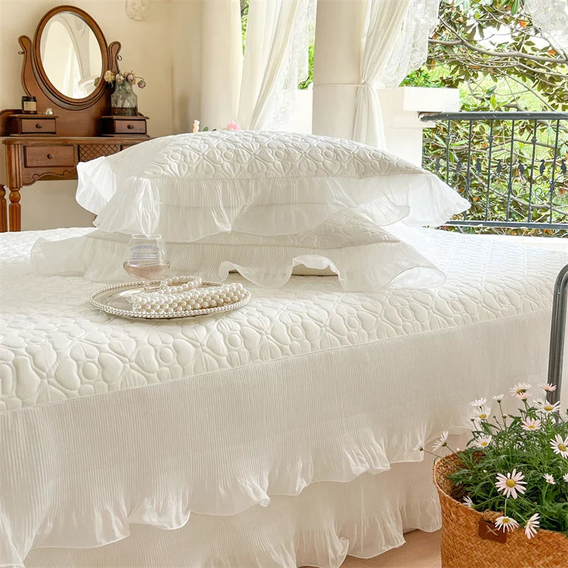 Afralia™ Lace Ruffles Quilted Cooling Bed Skirt Set