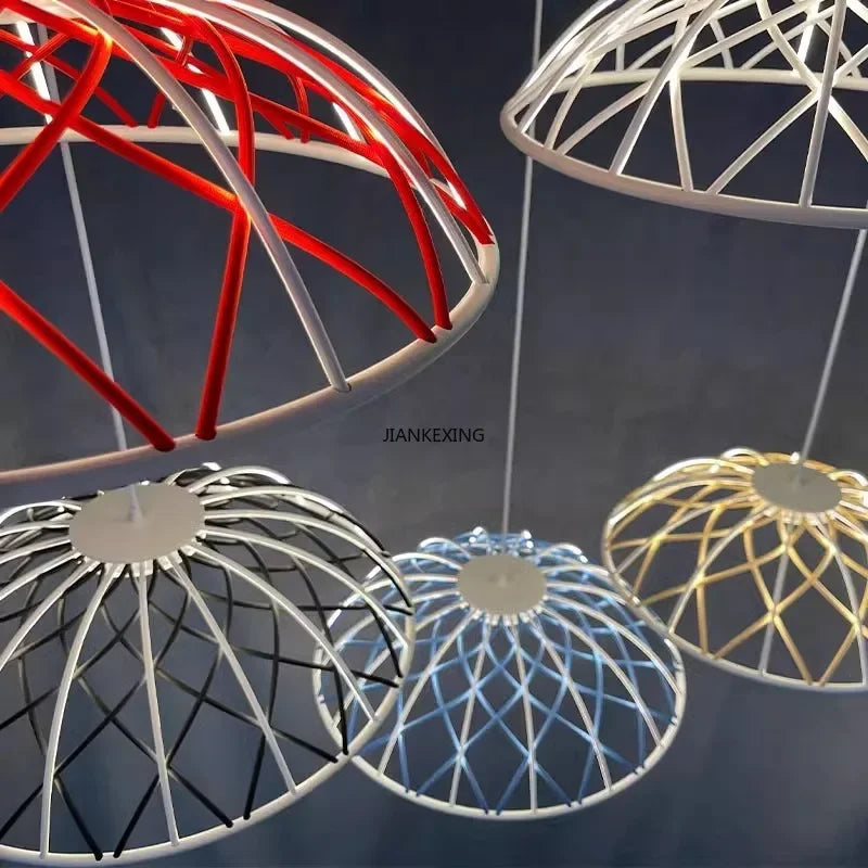 Afralia™ SKynest Rope LED Chandelier: Circular Woven Fireworks Light for Living Room & Restaurant