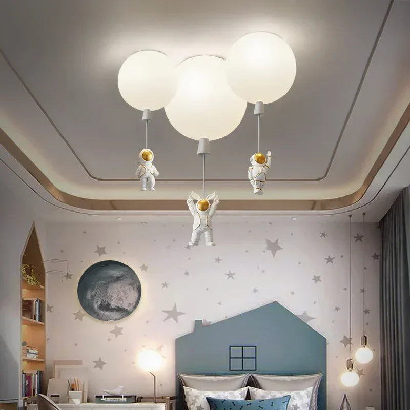 Afralia™ Astronaut Balloon Ceiling Lamp: Modern Minimalist LED Chandelier for Kids' Room