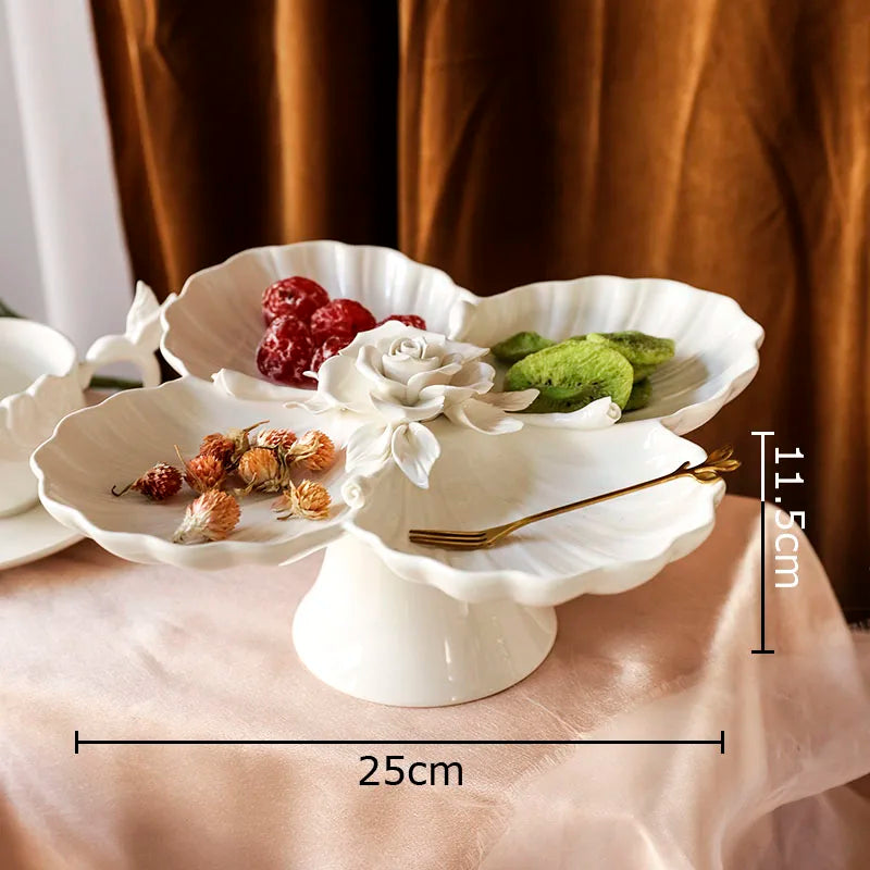 Afralia™ Ceramic Flower Plate for Breakfast Fruit Salad Dinner - Elegant Western Kitchen Dining Plate