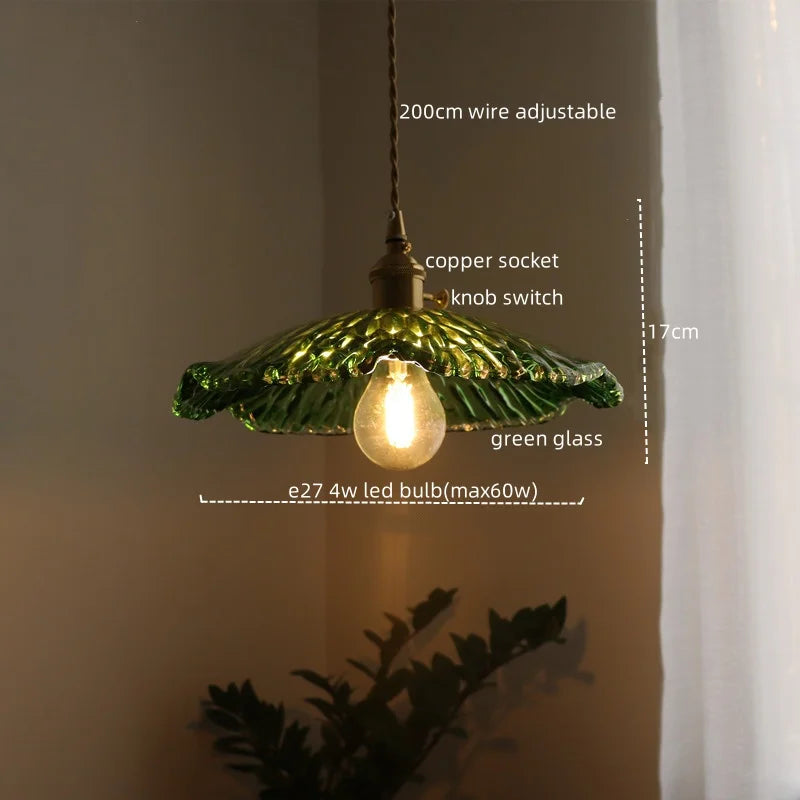 Afralia™ Green Glass LED Pendant Light - Nordic Modern Copper Luminaire Suspendu