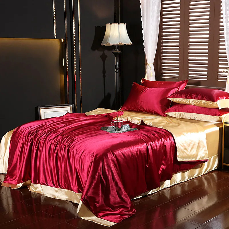 Afralia™ Solid Color Mulberry Silk Bedding Set: Smooth & Cooling Duvet Kit
