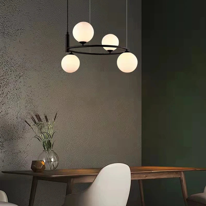 Afralia™ White Glass Ball Chandelier Modern Nordic Ceiling Lamp LED Minimalist Pendant Light