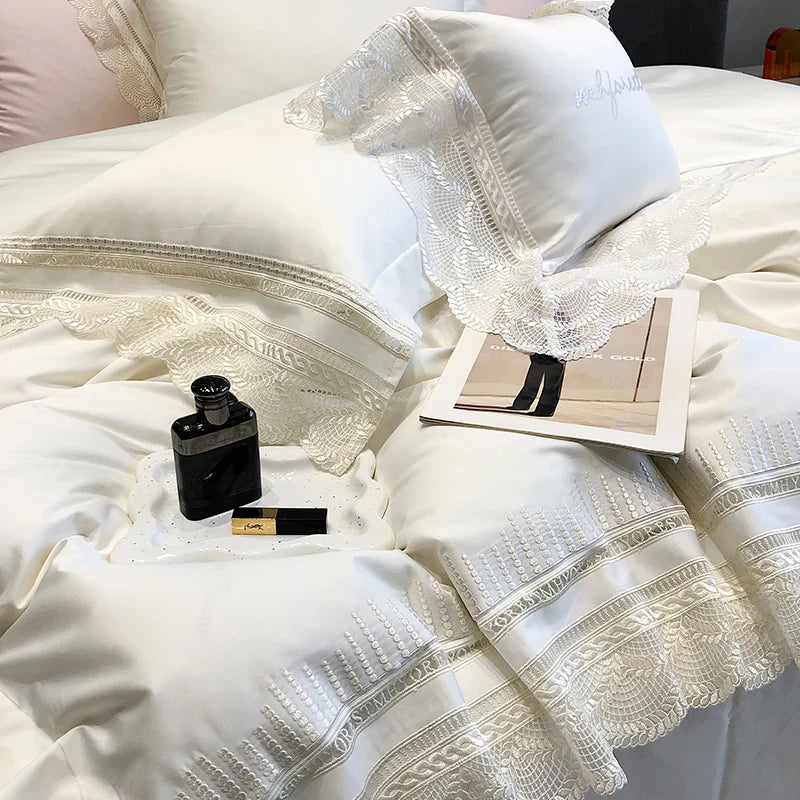 Afralia™ Lace Ruffle Bedding Set, 1000TC Egyptian Cotton, Luxury Princess Style