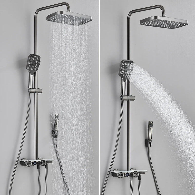 Afralia™ Grey Thermostatic Digital Shower Faucet Set with Rainfall System